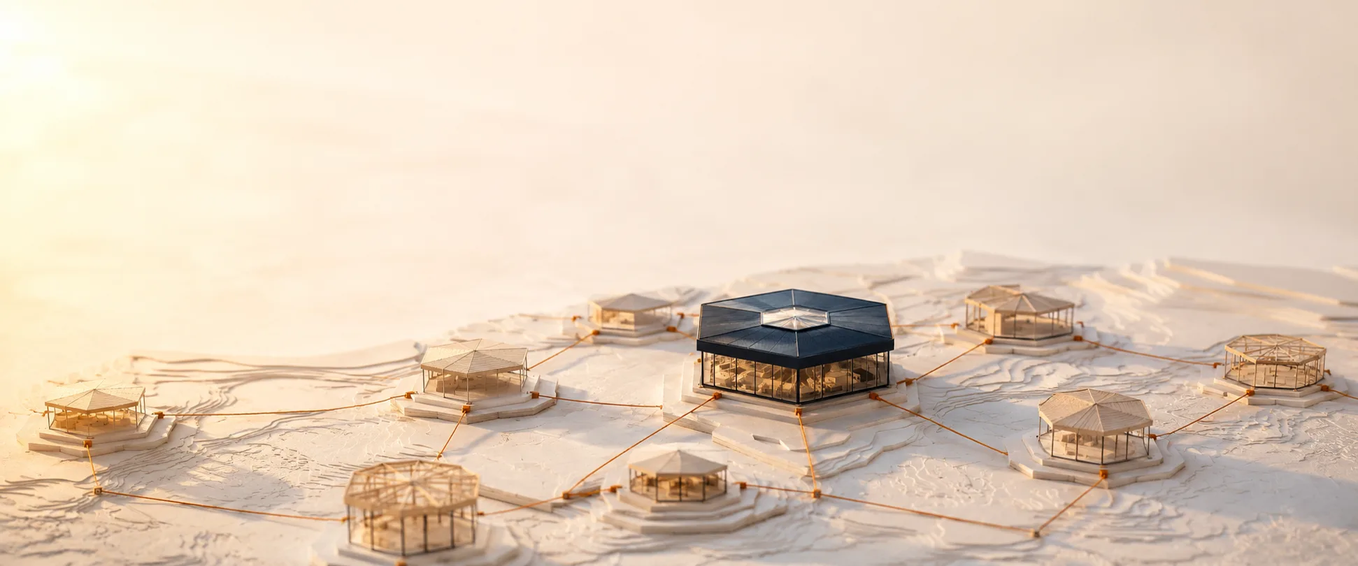 Architect's maquette of the TMG ecosystem stretching toward the horizon